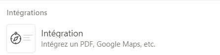 L'entree « Integration » du menu de Notion, celle qui accepte un PDF ou une carte.